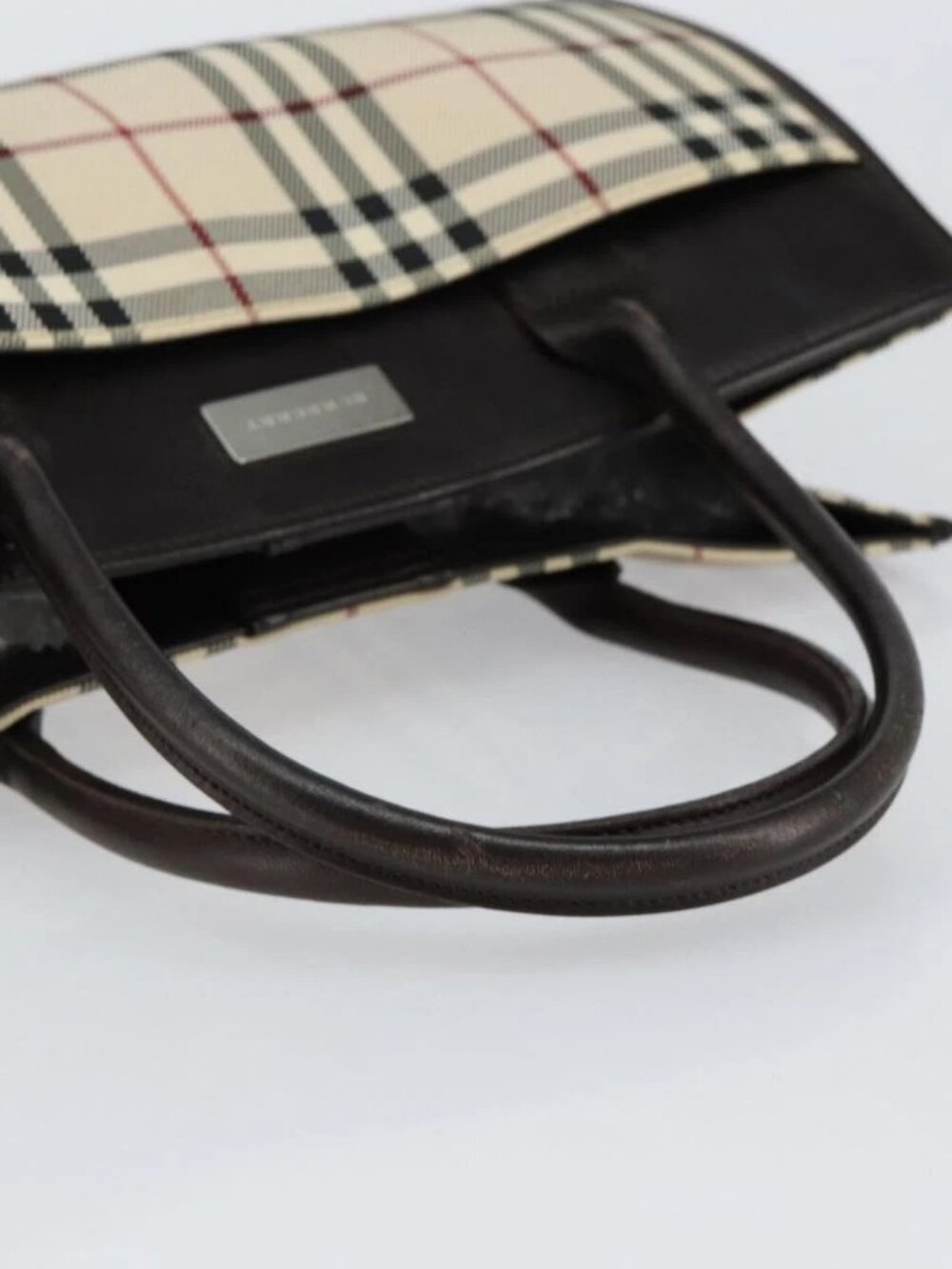 BURBERRY Nova Check Hand Bag Canvas Beige Silver Auth ka313 - Picture 8 of 16